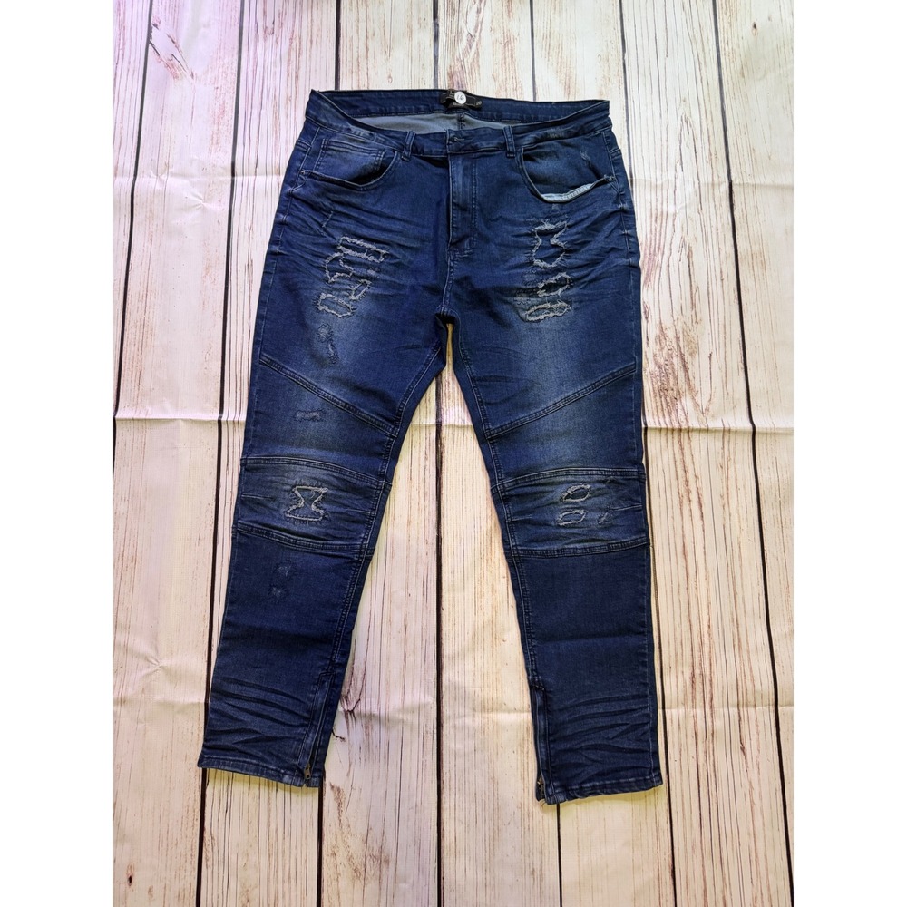 Lucky & Blessed L&B Womens Skinny Moto Jeans Dark Wash Distressed Ankle Zip 20